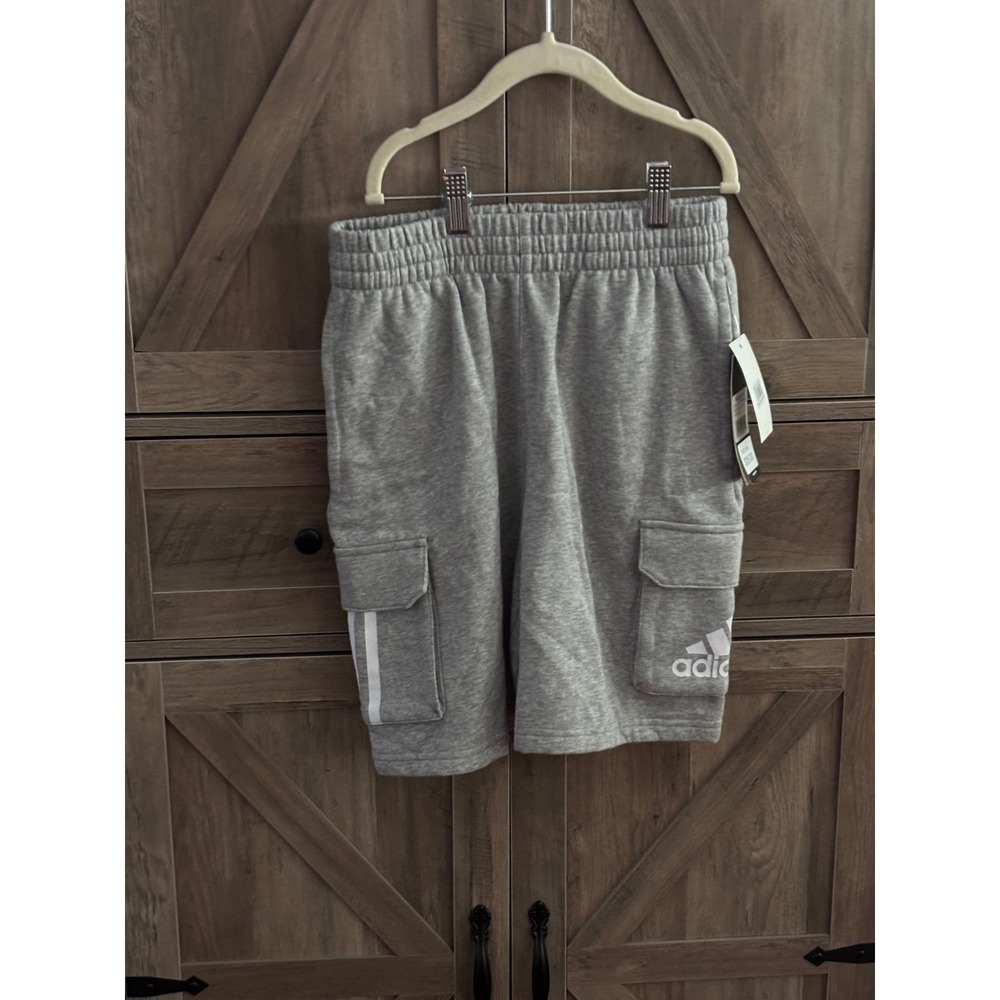 Adidas Boys Grey Heather Cargo Shorts Fleece Size M 10/12 AH5646 NEW
